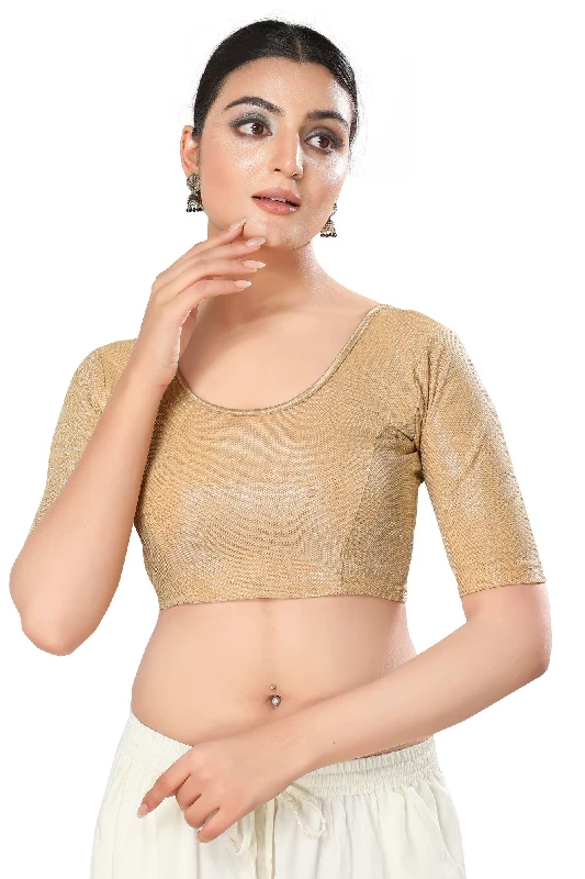 Designer Readymade Blouse, Shimmer - Rose Gold-1.webp